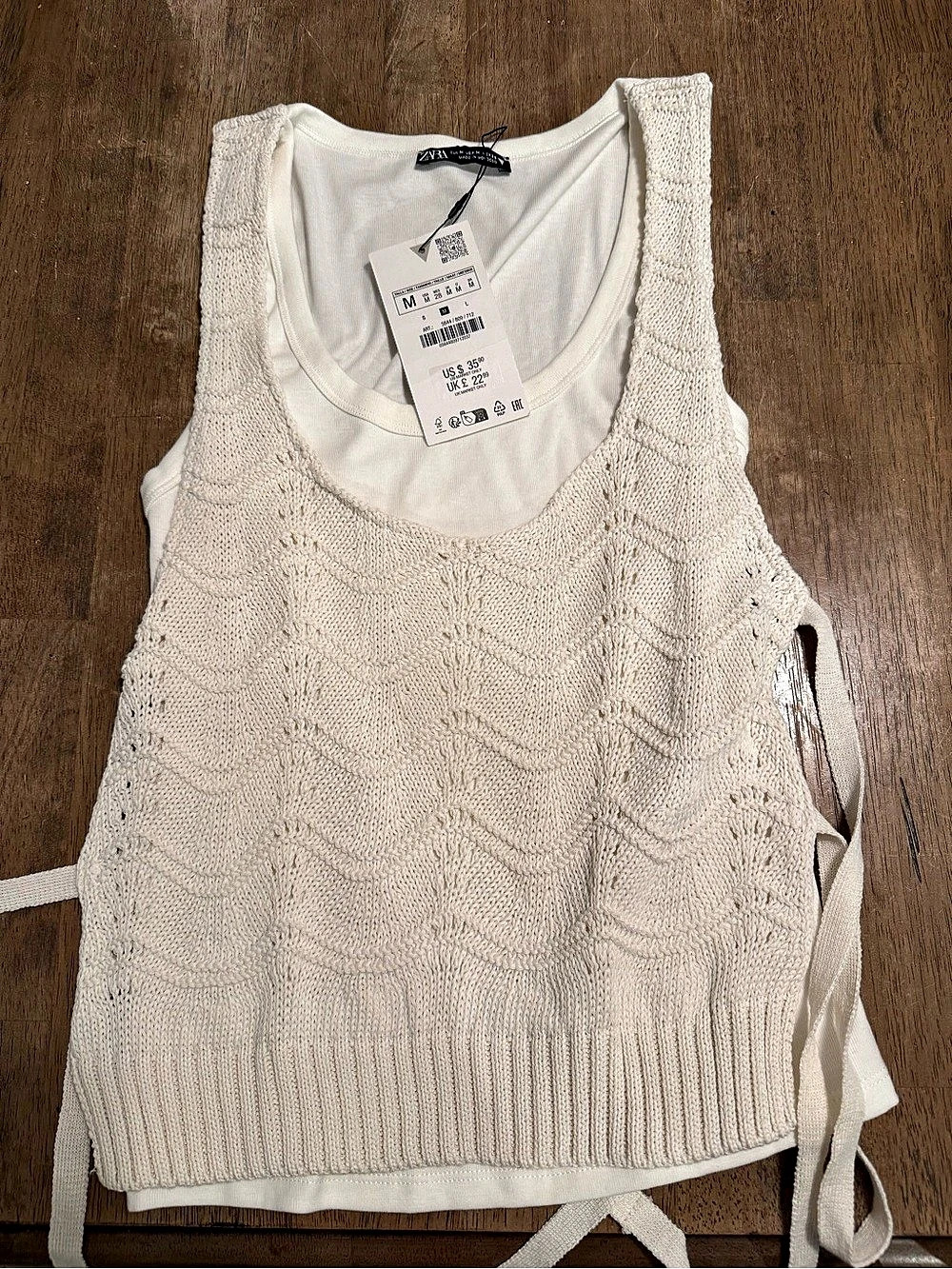 Zara Contrast Vest T-Shirt Knit Tank Top in White Size Medium NWT